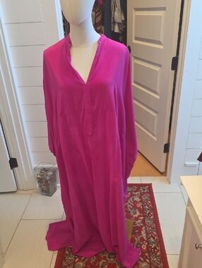 Bright Fuchsia V-Neck Maxi Dress 100% Silk